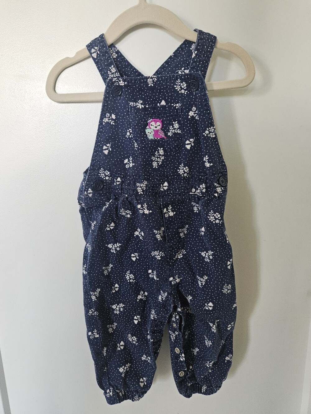 Carter's Patterned And Embroidered Overalls In Navy Blue